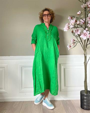 Cabana Living 1955 - Lino Long dress with ruffles - Verde Green  **KOMMER SLUT MARTS / START APRIL **